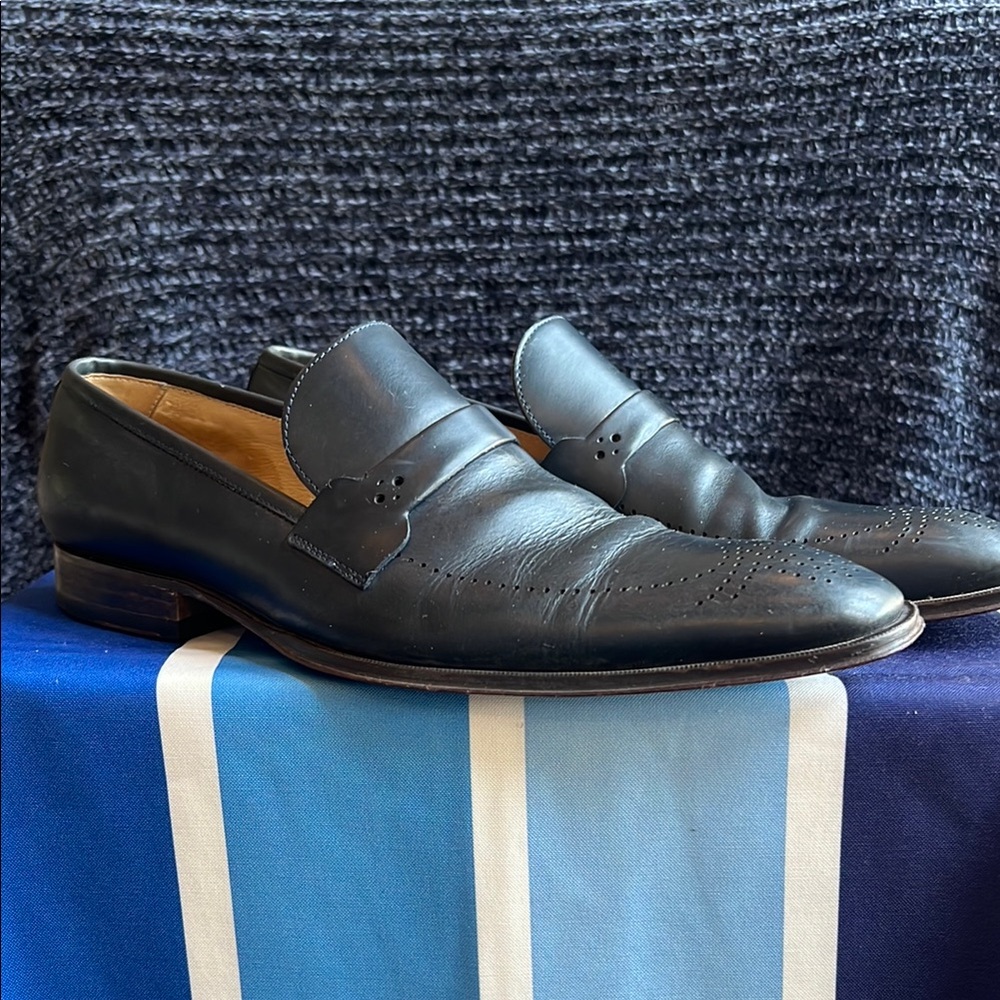 Neiman Marcus Black Leather Slip-On Penny Loafers